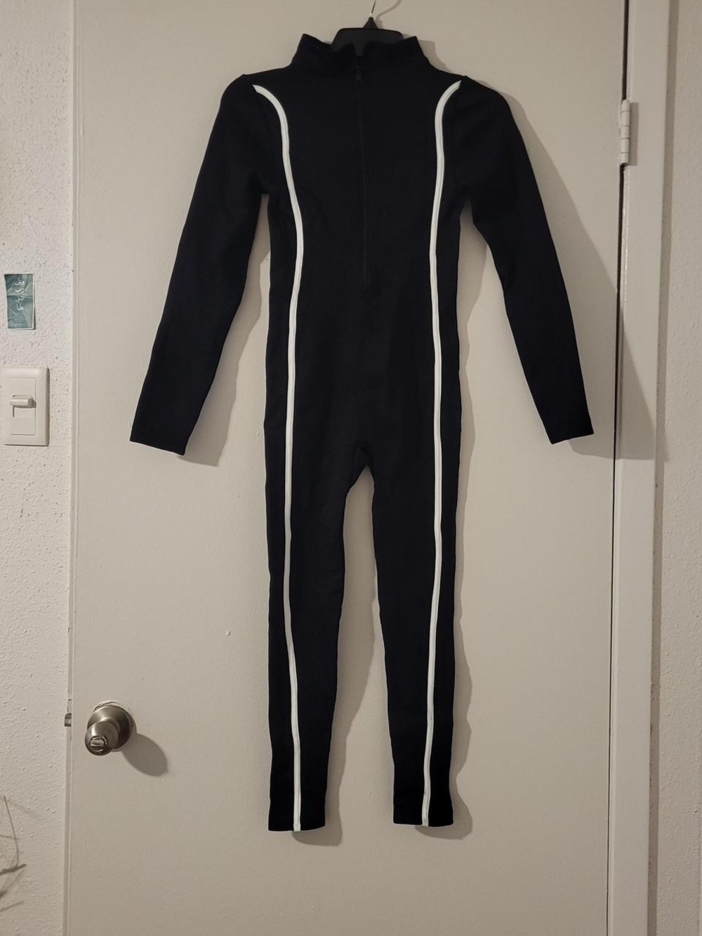 Black One-Piece Jumpsuit with White Piping